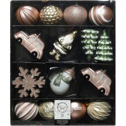 Kaemingk / A set of Christmas tree decorations New Year's Tale 8-12 cm, 25 pcs, rose gold with green, plastic