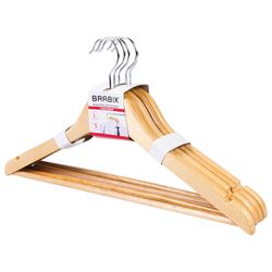 Coat hangers, size 48-50, SET 5pcs, wooden, crossbar, pine color, BRABIX "Standard"
