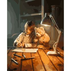 Опт-картина / Pintura por números 40x50 Menino e urso