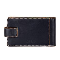 FABULA / Pocket business card holder "Kansas" for 40 business cards, genuine leather, stitching, button, black
