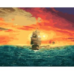 Опт-картина / Painting by numbers 40x50 Sailboat at sunset