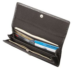 Purse women's BEFLER Cayman 185х92 mm, genuine leather, button, alligator clip, black