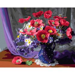 Опт-картина / Painting by numbers 40x50 Poppies in a blue jug