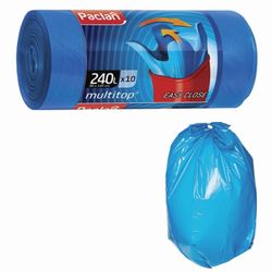 PACLAN / Garbage bags "Multitop" blue with ears, 240 l, LDPE 40 microns, 90x145 cm, roll of 10 pcs.