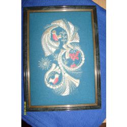 Wall panel "Winter" embroidered with gold thread by hand
