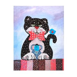 A set of creative mosaic of sequins on canvas "Cat and mouse" 30x40 cm