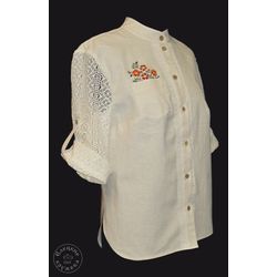 Елецкие кружева / Yelets lace / Women's linen shirt with embroidery