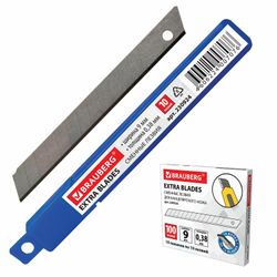 Blades, knife BRAUBERG 9 mm, SET 10 PCs., blade thickness 0,38 mm, in plastic box