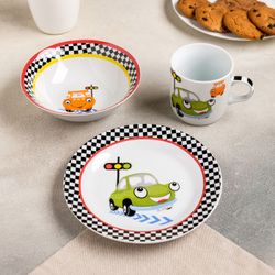 Доляна / Dolyana / Set of children's dishes "Traffic light", 3 items: mug 230 ml, bowl 400 ml, plate 18 cm