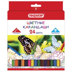 Crayons de couleur PIFAGOR "PAPILLONS", 24 couleurs, taille classique
