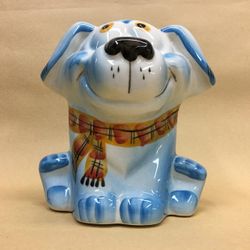Piggy Bank porcelain "Dog Bobby blue"