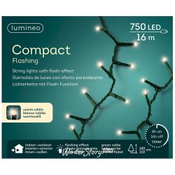 Kaemingk / Lumineo Snake Cintilante String 16m, 750 Luzes LED Branco Quente, PVC Verde, Controlador, IP44