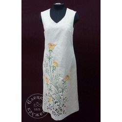 Елецкие кружева / Yelets lace / Women's linen dress with embroidery "Yellow flowers"