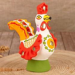 Дымковская глиняная игрушка / Figurine "Cockerel with painted wings"