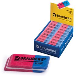 Eraser BRAUBERG "Assistant 80", 41х14х8 mm, red-blue, rectangular, beveled edges, thermoplastic rubber