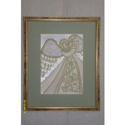 Wall panel "Good News" embroidered with gold thread