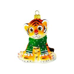 Ариель / Collectible Christmas tree toy "Tiger in a green scarf", 9 cm