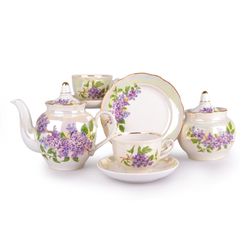 Дулёвский фарфор / Tea service "Pomegranate. Lilac bouquet", 20 items