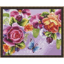 Опт-картина / Diamond mosaic 40x50, round rhinestones Waltz of flowers