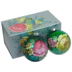 Жостово / Set of 2 Christmas balls box