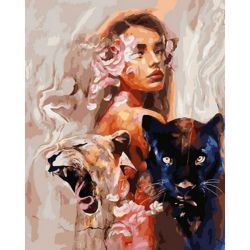Опт-картина / Tranh theo số 40x50 Cô gái với con báo