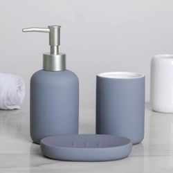 Доляна / Doliana / Set of bathroom accessories "Velvet", 3 items (soap dish, soap dispenser, glass), gray