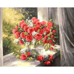 Опт-картина / 按数字绘画 40x50 GX 31371 窗帘后面的玫瑰