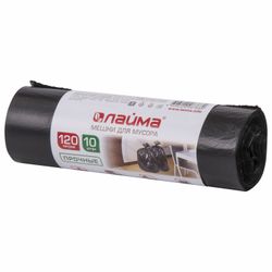 ЛАЙМА / Garbage bags 120 l, black, 10 pcs per roll, HDPE, 18 microns, 70x110 cm (± 5%), durable