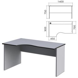 Table written ergonomic "Monolith," 1400s900s750 mm, left, gray color