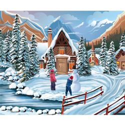 Школа талантов / Diamond embroidery "Snowman and children"