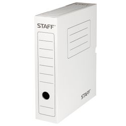 Archival box with flap A4 (260х325 mm), 75 mm, up to 700 sheets, micro corrugated Board, WHITE, STAFF
