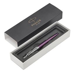 Bút bi PARKER "Jotter Core Victoria Violet CT", thân màu tím, các chi tiết mạ crôm, màu xanh lam