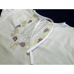 Кружевной Край / Lace Edge / Baptismal set "Grapes" shirt, cap / kerchief, diaper