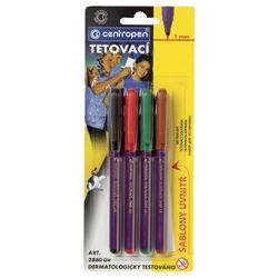 Feutres pour tatouage CENTROPEN "Tattoo", 4 couleurs + 16 pochoirs, cintre euro