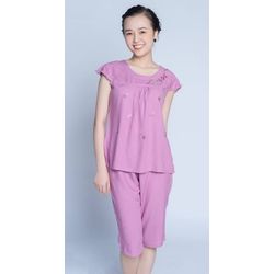 Women's pink pajamas in flowers with elongated shorts