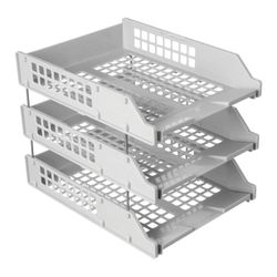 Horizontal trays for papers, SET of 3 PCs (340х260х240 mm) metal rods, grey, STAMM "Strong"