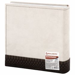 BRAUBERG photo album for 200 photos 10x15 cm, suede, paper, page, box, beige with brown