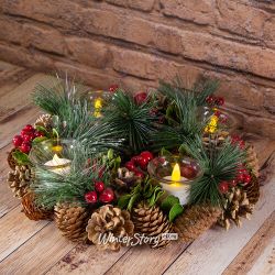 Kaemingk / Candlestick - Forest wreath 33 cm with berries and cones for 4 tea candles