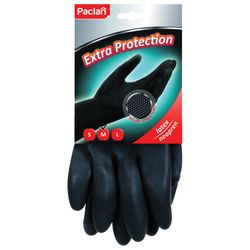 PACLAN / Neoprene household gloves, black "Extra Protection", cotton sprinkling, size M (medium),