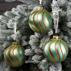Kaemingk / Conjunto de bolas de vidro Vezzo 8 cm, sálvia, 3 peças