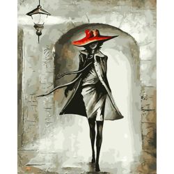 Опт-картина / Pintura por números 40x50 Dama con sombrero rojo