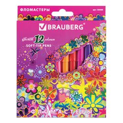 Rotuladores BRAUBERG "Blooming flowers", 12 colores, tapa ventilada, caja de cartón con papel de aluminio