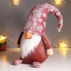 Сималенд / Interior doll "Santa Claus in a pink velvet overalls and a cap with flowers"