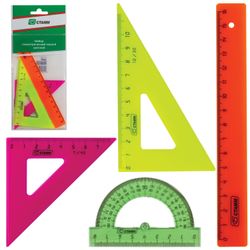 Set drawing small STAMM "Neon" (ruler 16 cm, 2 triangles, protractor), neon, Euro slot
