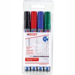 EDDING / Edding / Kapaklı keçeli kalem seti, beyaz tahtalar için, yuvarlak uç, 1,5-3 mm, 4 renk 4 renk