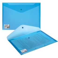 Carpeta de sobres con botón BRAUBERG, A4, hasta 100 hojas, transparente, azul, EXTRA FUERTE 0,18 mm