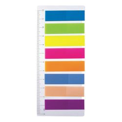 Bookmark adhesive STAFF, NEON plastic, 45х12 mm, 8 colors x 25 sheets, on a plastic ruler 12 cm