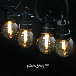 Kaemingk / Guirlande Ampoules Fumée, 20 lumières, LED blanc chaud, 9,5 m, PVC noir, connectable, IP44
