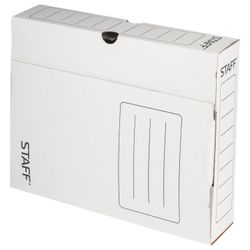 Archival box with flap A4 (260х325 mm), 75 mm, up to 700 sheets, micro corrugated Board, WHITE, STAFF