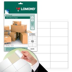 Label 105х48 mm self-adhesive, 12 labels, white, 70 g/m2, 50 sheets, LOMOND